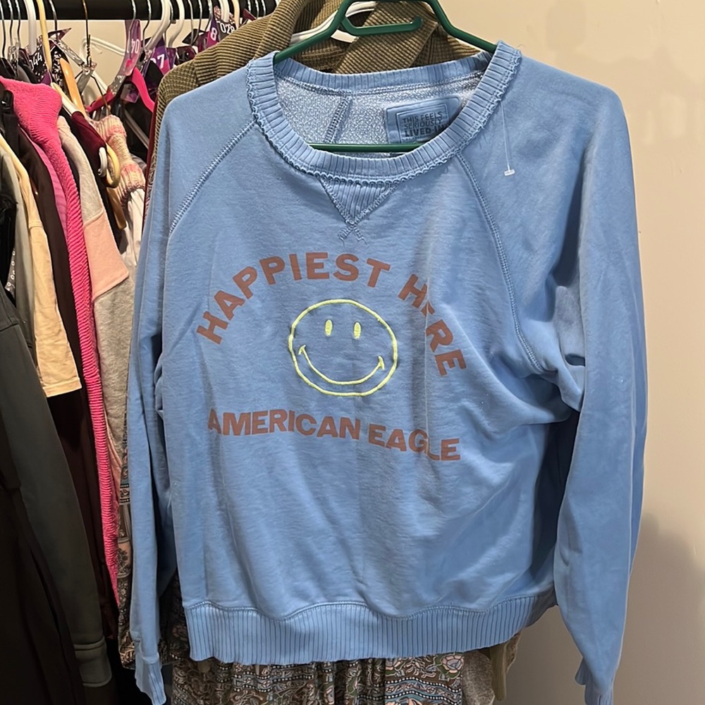 American Eagle Outfitters Blue Boxy Long Sleeve Hoodie
